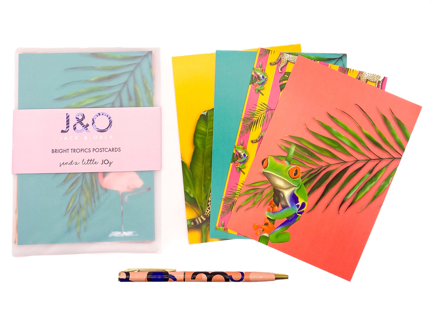 Bright tropical postcards on a white background by Jack & Orla