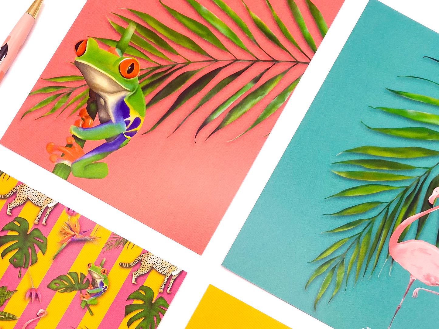 Bright tropical postcards on a white background by Jack & Orla