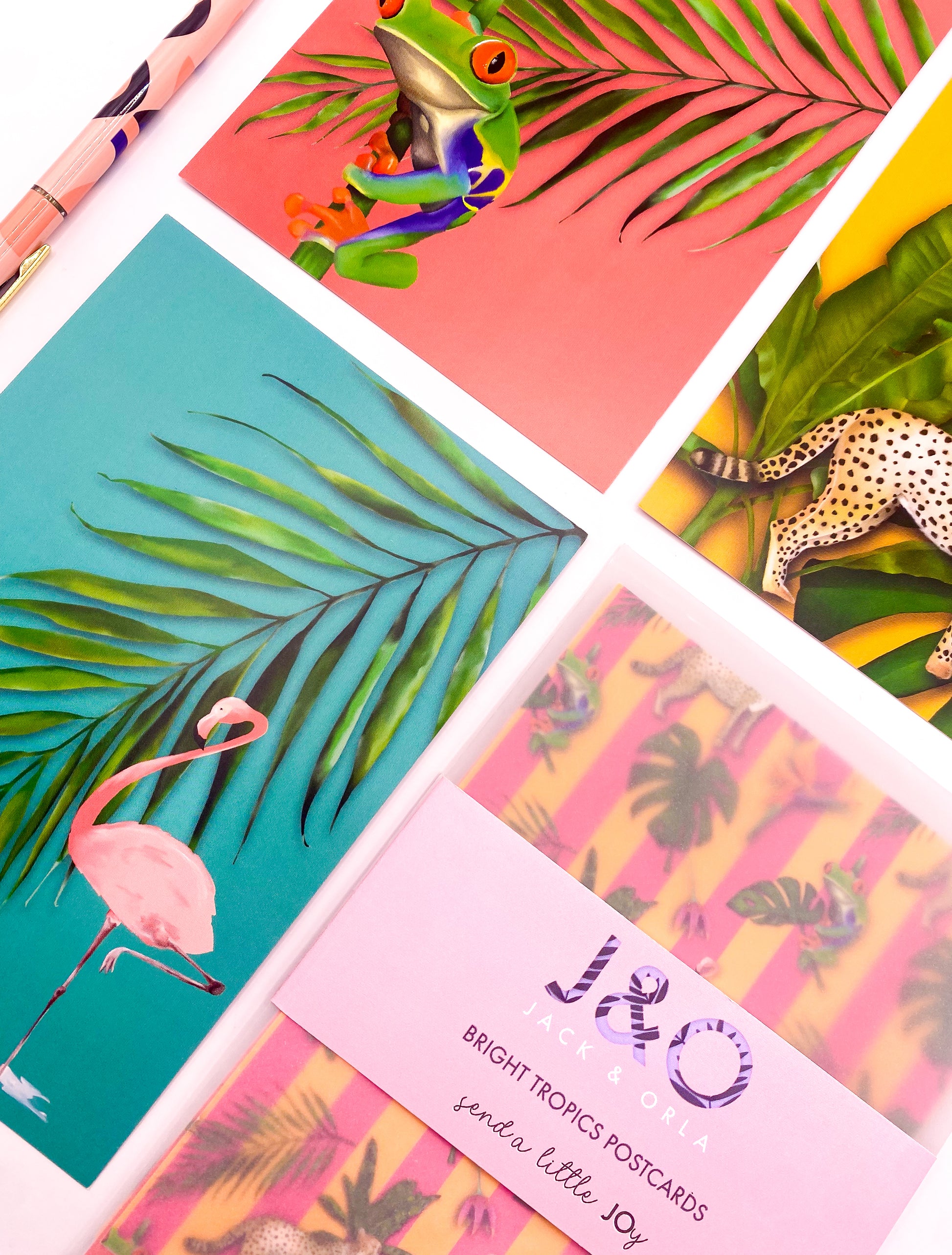 Bright tropical postcards on a white background by Jack & Orla