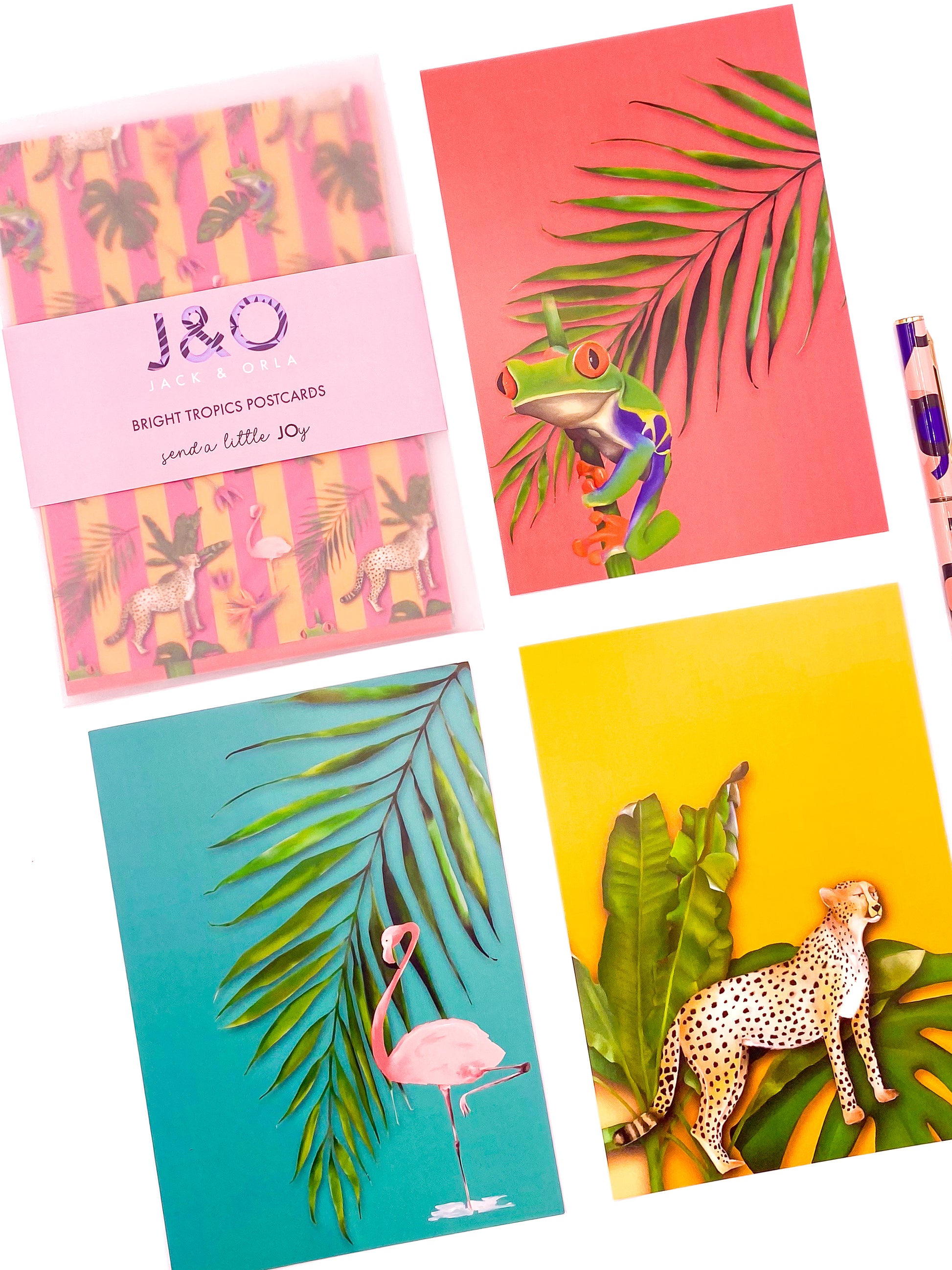 Bright tropical postcards on a white background by Jack & Orla