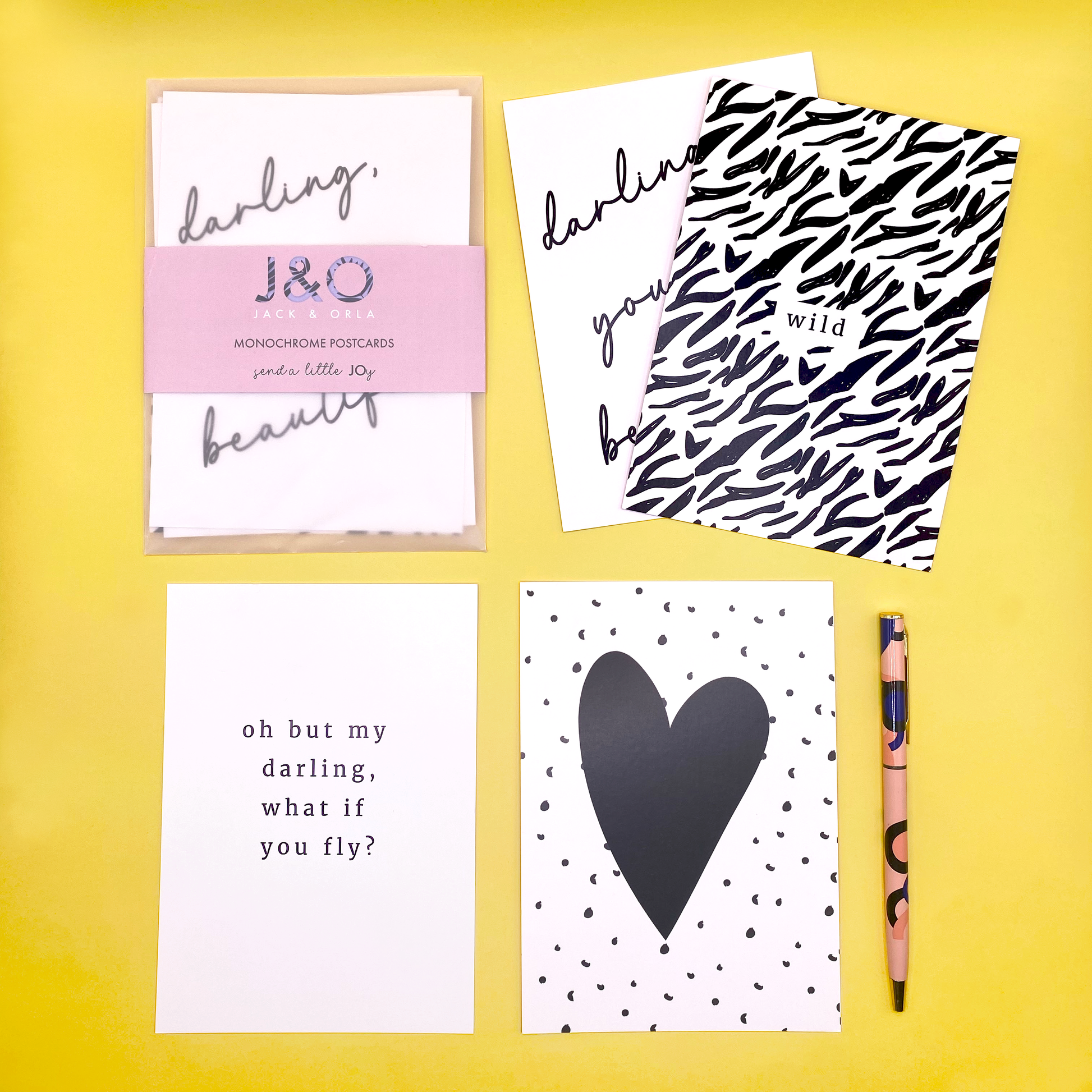 A set of 4 monochrome postcards by Jack & Orla