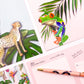 Close-up view of tropical pastel postcard set by Jack & Orla